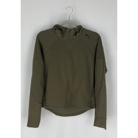 PUMA EvoSTRIPE Full Zip Hoodie Jacket Womens Small Olive Night Green New - Picture 1 of 12